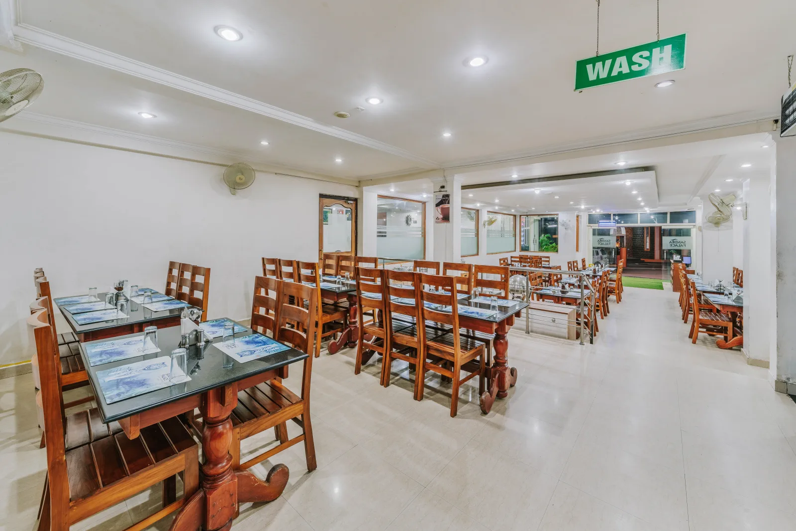 Restaurant seating at Hotel Sandra Palace